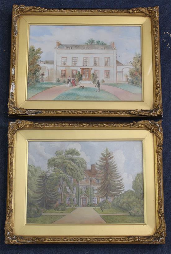 Mid 19th century English School Views of country houses, 8 x 11in.